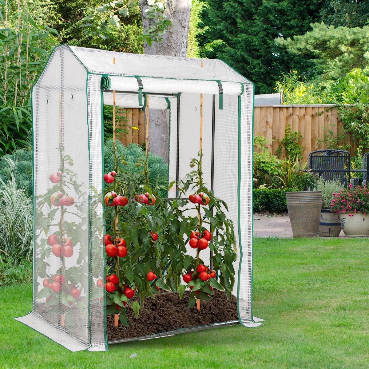 Garten-Gewächshaus mit 2 aufrollbaren Türen
