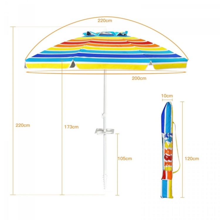 Parasol plażowy regulowany z uchwytem i ochroną UPF 50+ 2,2 x 2m