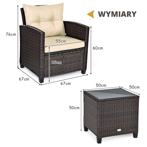 Komplet mebli rattanowych stolik +2 krzesła