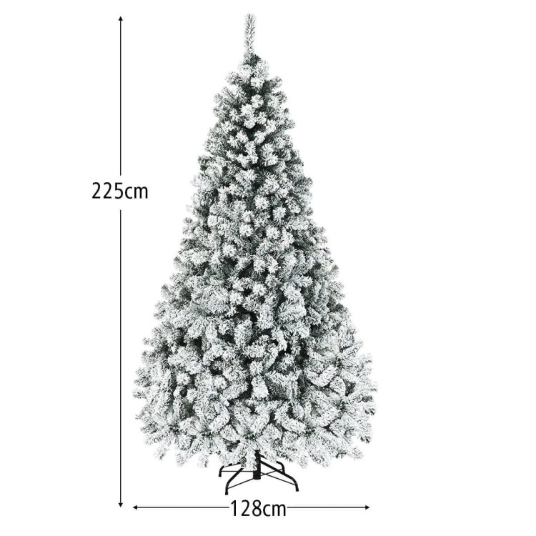 Ośnieżona choinka sztuczna jodła z lampkami LED i metalową podstawą 225 cm
