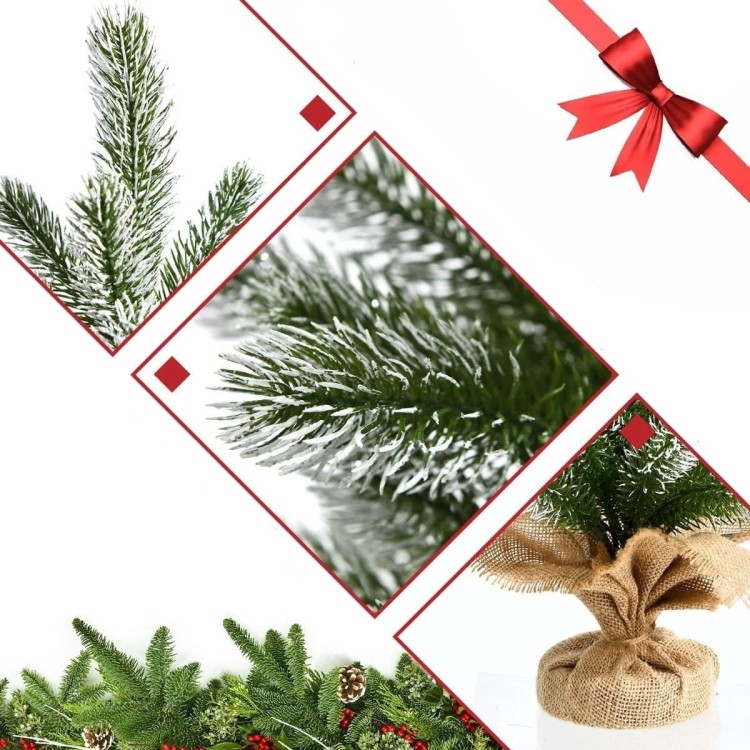 Mini choinka na biurko 50 cm ośnieżona ze stojakiem