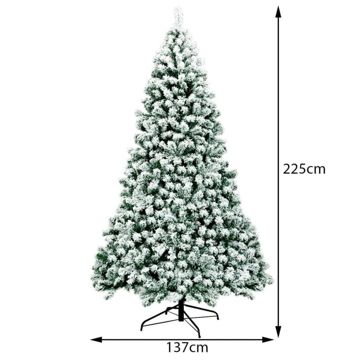 Śnieżna choinka z metalową podstawą i światłami LED 225 cm