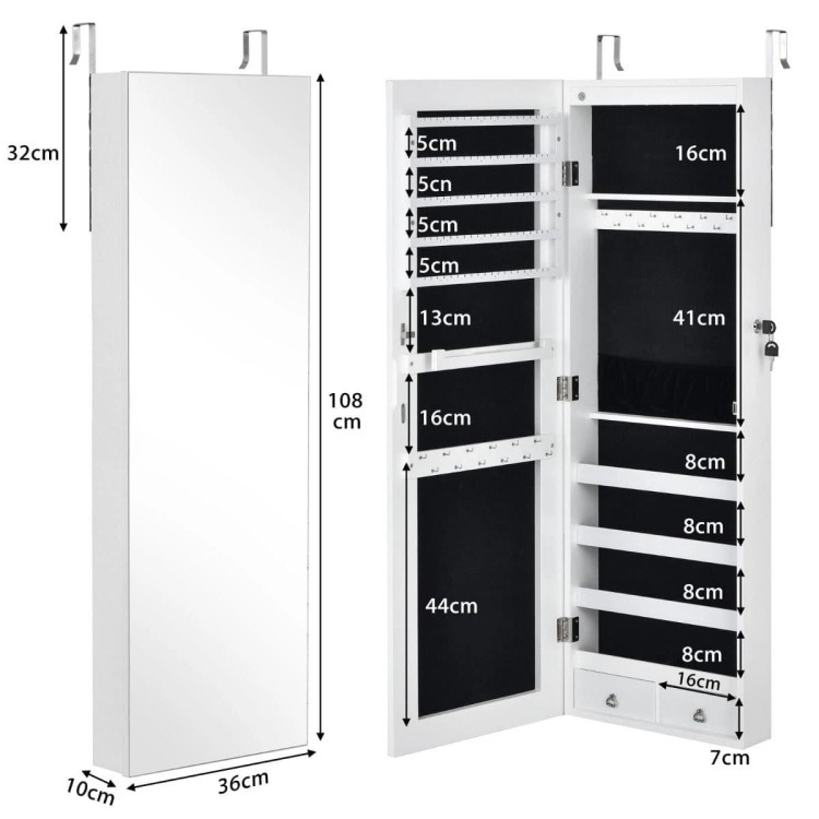 Organizer na biżuterię z 6 lampkami LED i 2 szufladami 36 x 10 x 108 cm