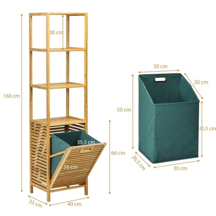 Bambusowy organizer z chowanym koszem na pranie 40 x 33 x 160 cm