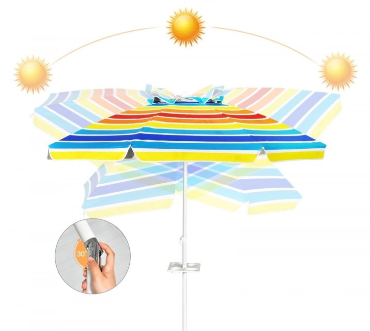 Parasol plażowy regulowany z uchwytem i ochroną UPF 50+ 2,2 x 2m