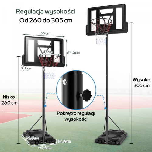 Kosz do koszykówki pełnowymiarowy regulowany