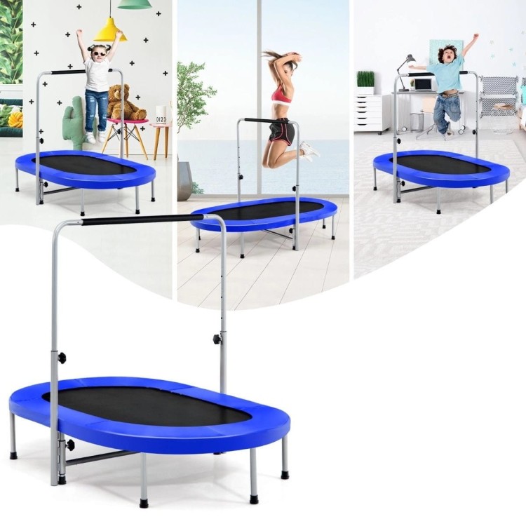 Podwójna trampolina do zabawy i ćwiczeń fitness z poręczą