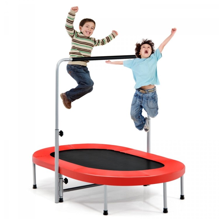 Podwójna trampolina do zabawy i ćwiczeń fitness z poręczą