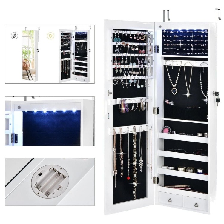 Organizer na biżuterię z 6 lampkami LED i 2 szufladami 36 x 10 x 108 cm