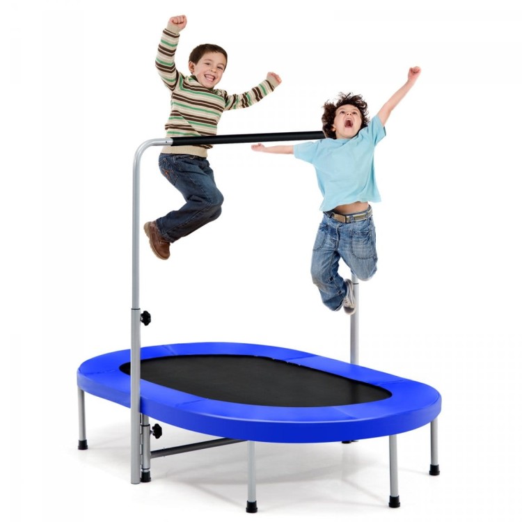 Podwójna trampolina do zabawy i ćwiczeń fitness z poręczą