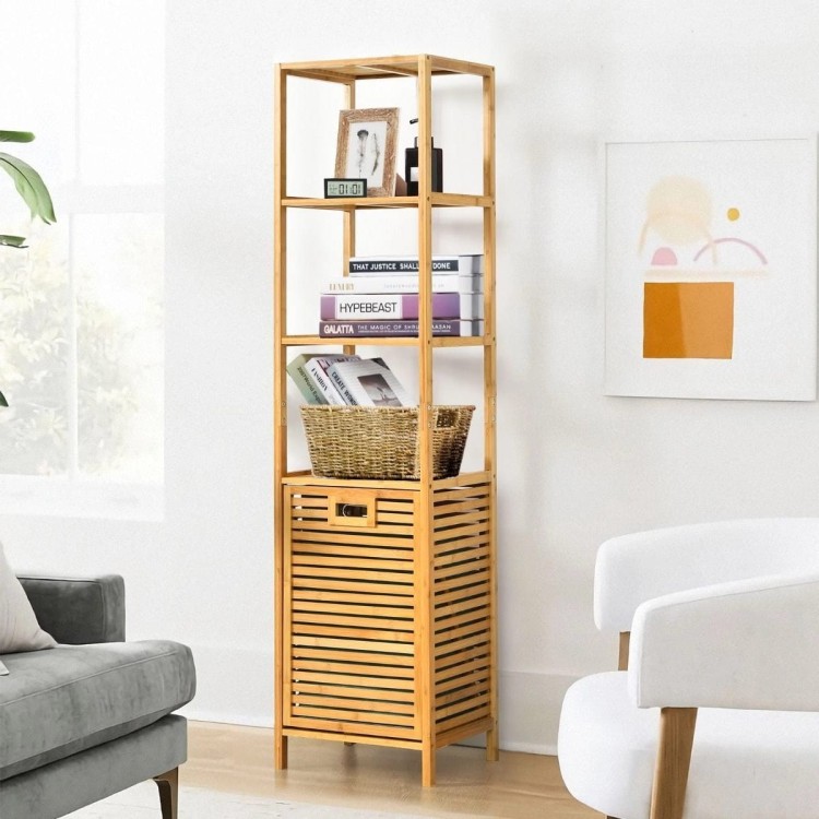 Bambusowy organizer z chowanym koszem na pranie 40 x 33 x 160 cm