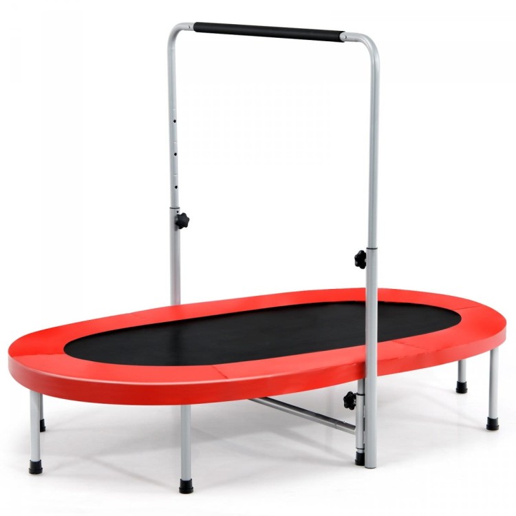 Podwójna trampolina do zabawy i ćwiczeń fitness z poręczą