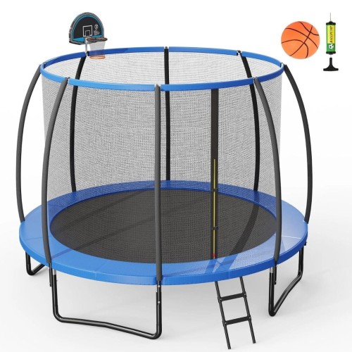 Trampolina ogrodowa z siatką i obręczami do koszykówki