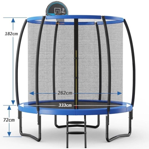 Trampolina ogrodowa z siatką i obręczami do koszykówki