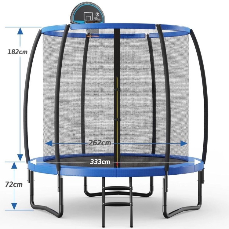 Trampolina ogrodowa z siatką i obręczami do koszykówki