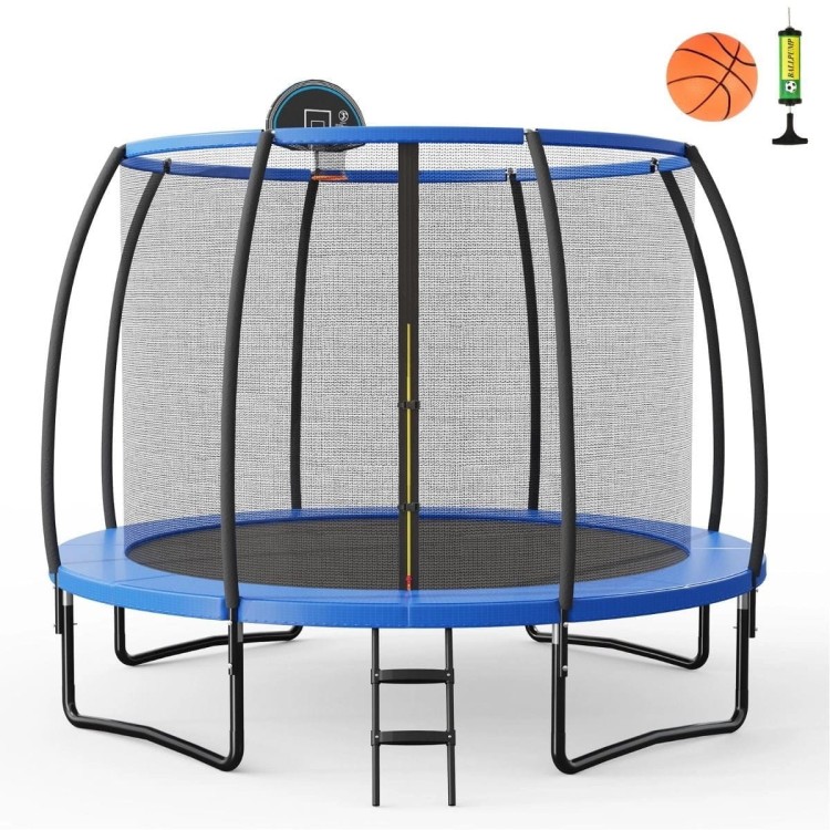 Trampolina ogrodowa z siatką i obręczami do koszykówki