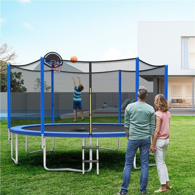 Trampolina z siatką i obręczą do koszykówki 366 x 366 x 269 cm