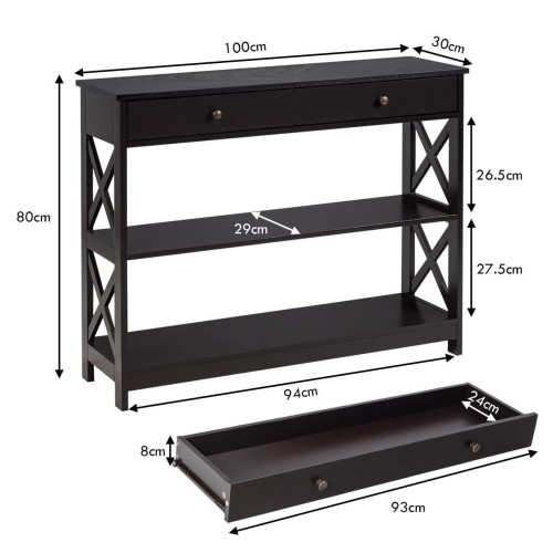 Konsola z szufladą 100 cm czarna Costway
