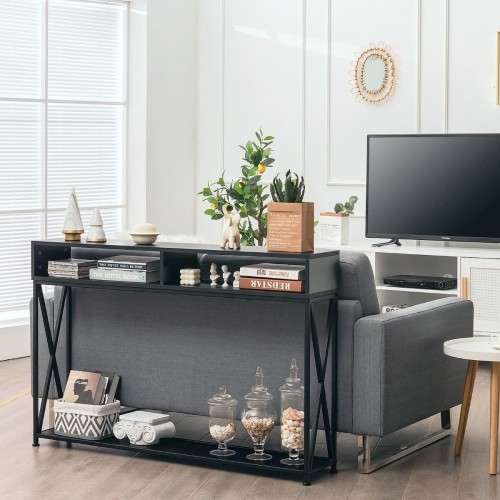 Konsola z otwartymi półkami 120 cm czarna Costway