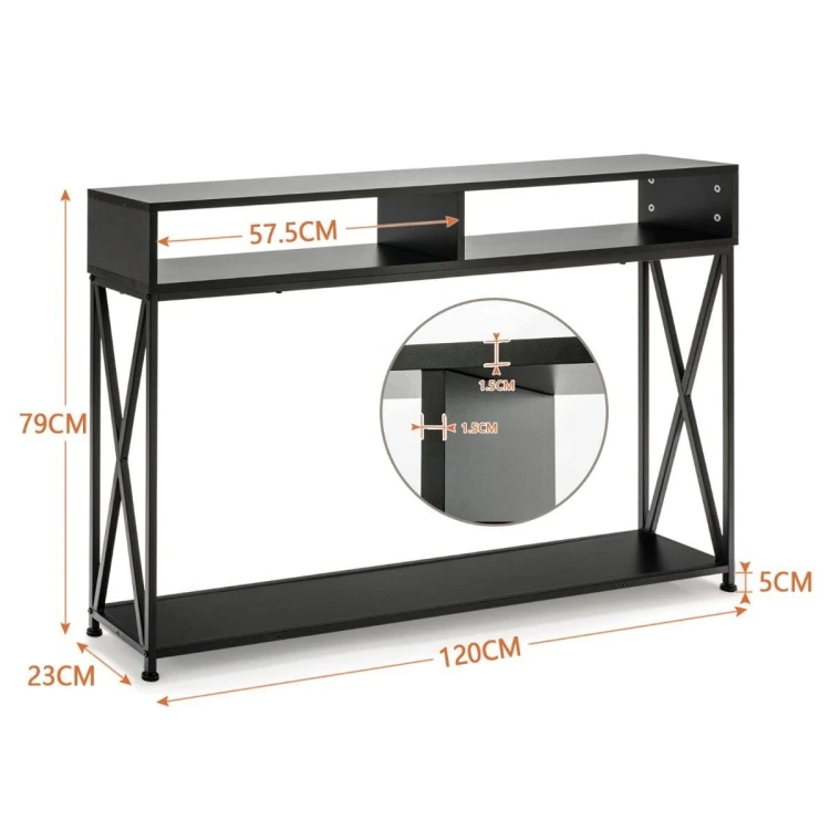 Konsola z otwartymi półkami 120 cm czarna Costway