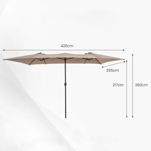Dwustronny parasol ogrodowy z wentylowanym dachem 426 x 265 x 260 cm odcienie brązu