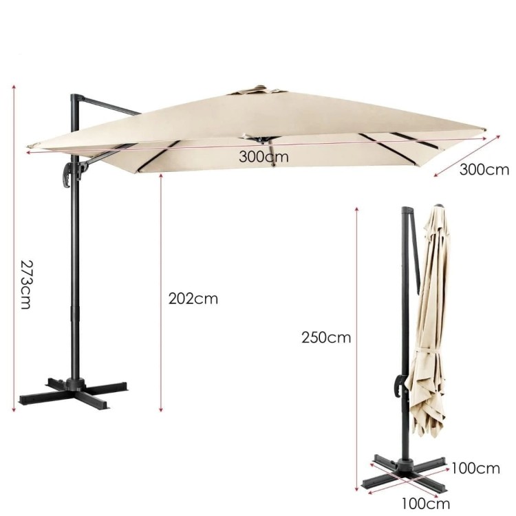 Parasol tarasowy 3m z obrotem 360° beżowy