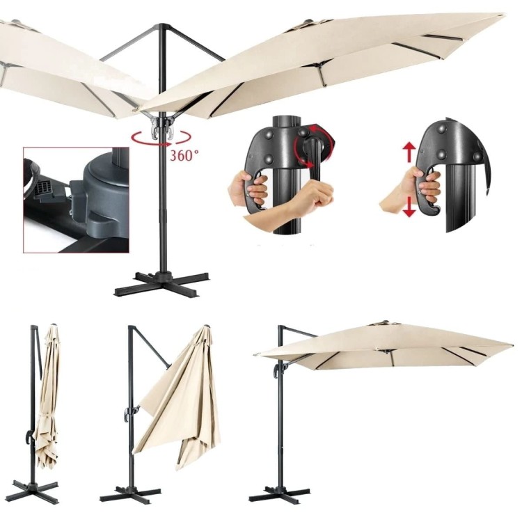 Parasol tarasowy 3m z obrotem 360° beżowy