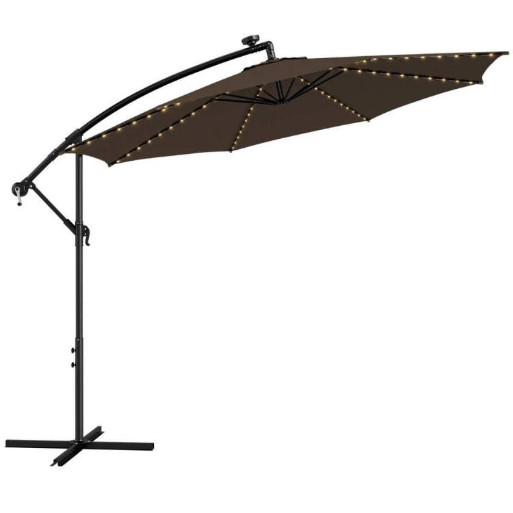 Parasol ogrodowy z solarnymi diodami led 300 cm brązowy