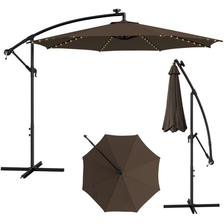 Parasol ogrodowy z solarnymi diodami led 300 cm brązowy