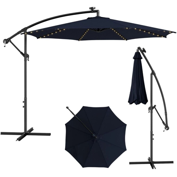 Parasol ogrodowy z solarnymi diodami led 300 cm czarny