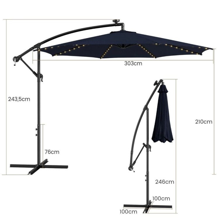 Parasol ogrodowy z solarnymi diodami led 300 cm czarny