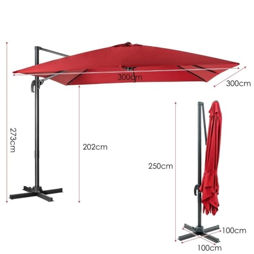 Parasol tarasowy 3m z obrotem 360° bordowy