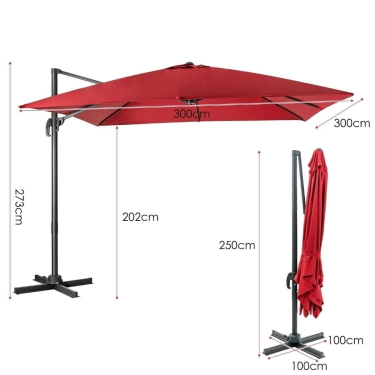 Parasol tarasowy 3m z obrotem 360° bordowy