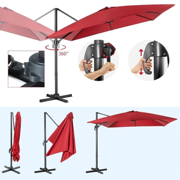 Parasol tarasowy 3m z obrotem 360° bordowy
