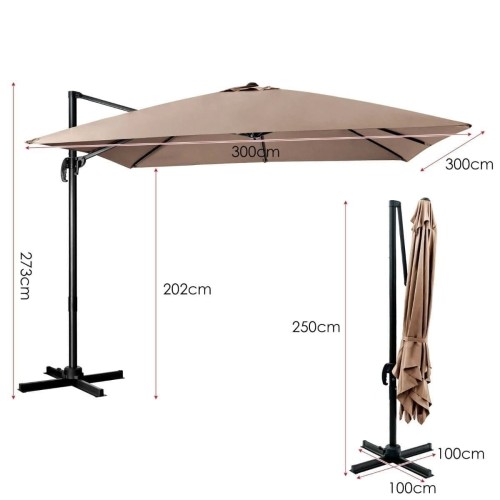 Parasol tarasowy 3m z obrotem 360° brązowy