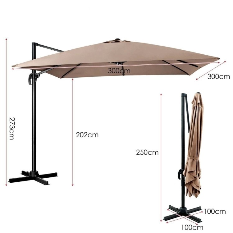 Parasol tarasowy 3m z obrotem 360° brązowy