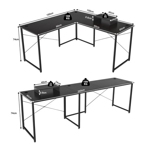 Biurko narożne 2w1 czarne CB10122DK