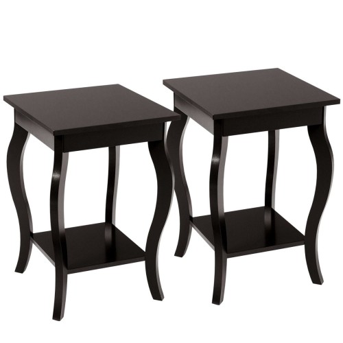 Zestaw 2 eleganckich drewnianych stolików bocznych ciemnobrązowych HW56557CF-2