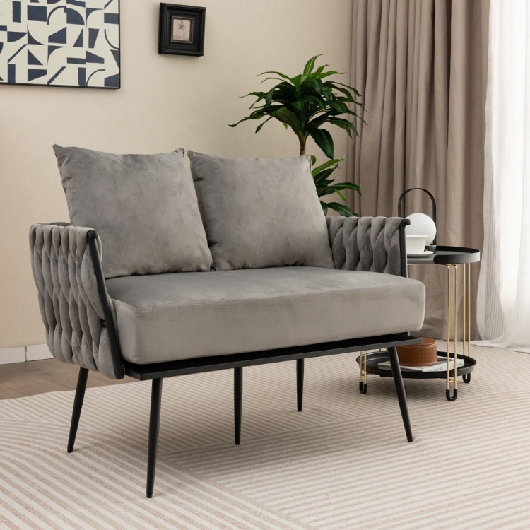 Nowoczesna sofa 2-osobowa Loveseat z poduszkami szara
