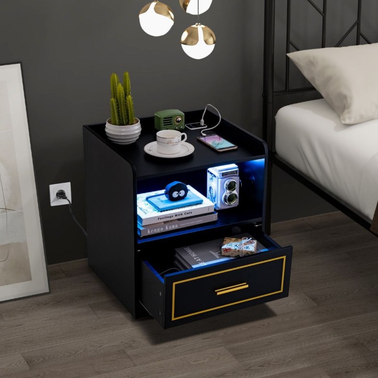 Zestaw 2 szafek nocnych z oświetleniem LED stacją ładującą czarne