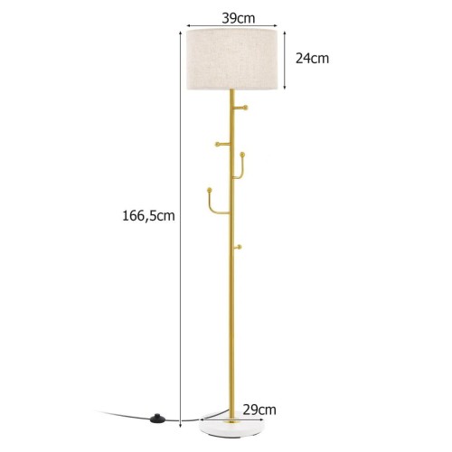 Lampa podłogowa z abażurem i wieszakami na kurtki