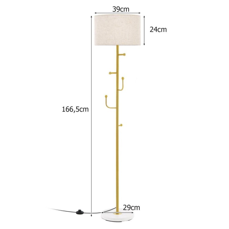 Lampa podłogowa z abażurem i wieszakami na kurtki