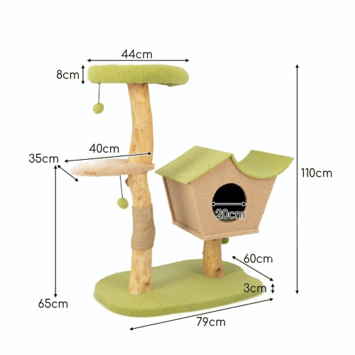 Drapak drewniany dla kota z domkiem 110cm