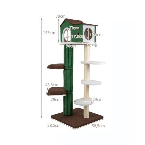 Wielopoziomowy drapak dla kota z domkiem 153cm