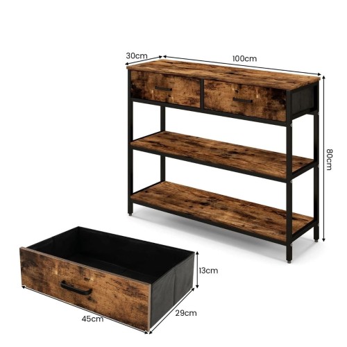 Industrialny stolik konsolowy z szufladami 100 x 30 x 80 cm