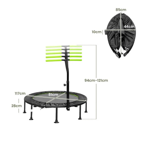 Składana mini trampolina z regulowaną poręczą