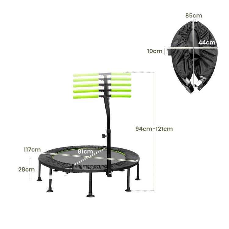 Składana mini trampolina z regulowaną poręczą