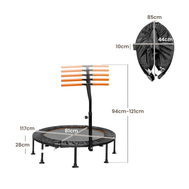 Składana mini trampolina z regulowaną poręczą