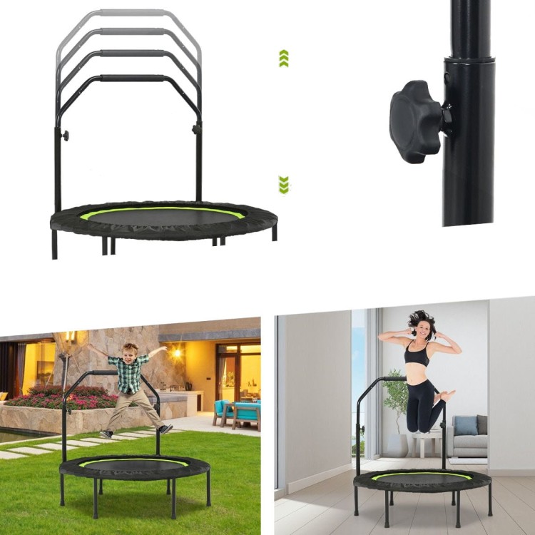Składana mini trampolina fitness z regulowaną wysokością i 2 opaskami