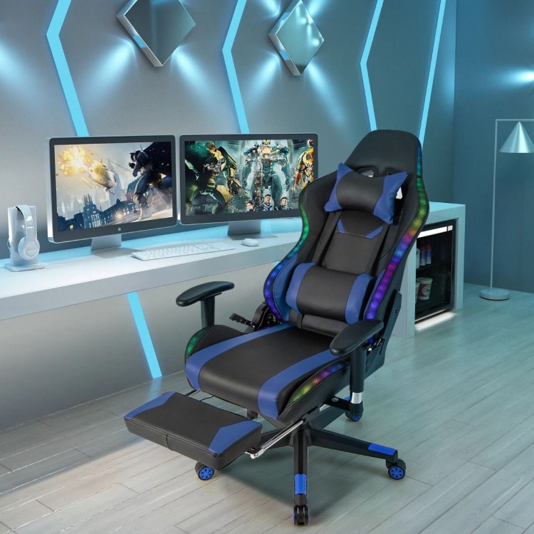 Fotel gamingowy z podświetleniem LED RGB niebieski